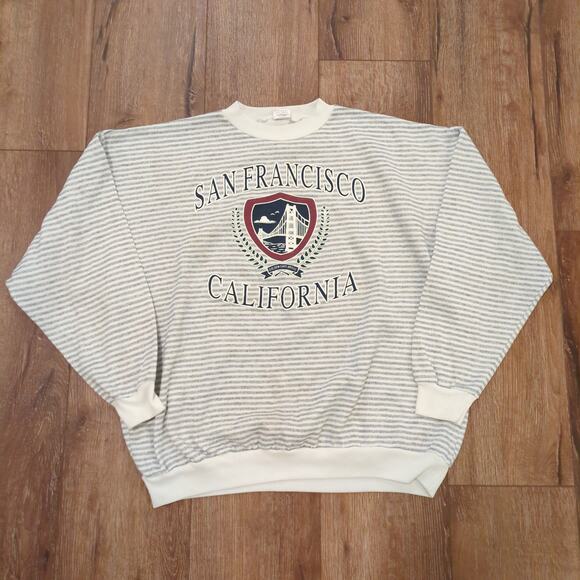 VTG San Francisco California Adult XL Sweatshirt Striped Golden State Warriors - Picture 1 of 9